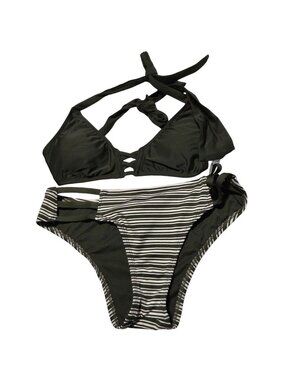 Mossimo Striped Bikini Set Size Medium Crisscross Halter Top Side Tie Bottoms